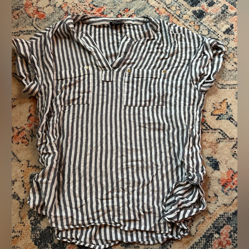 Jones Striped Short Sleeve Blouse